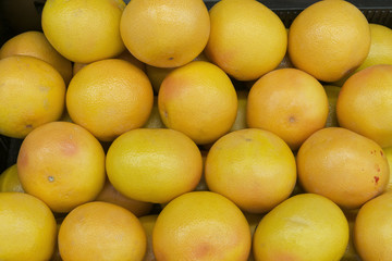 backdrop of ripe grapefruit at vegetable market