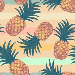 Hand drawn seamless pattern with pineapple in vector
