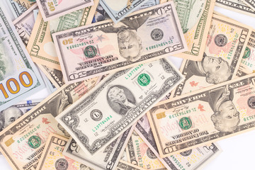 Fototapeta na wymiar different dollar bills