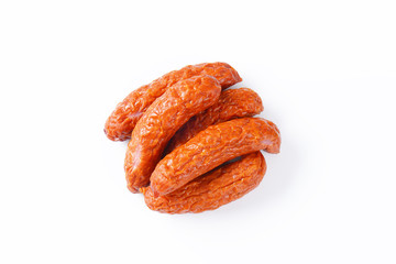 Kielbasa sausages on white background