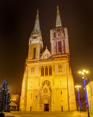 Fototapeta na wymiar Zagreb Cathedral at night, Croatia