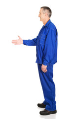 Repairman ready to handshake