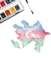 Watercolor painting of Azerbaijan in the national colors.(series