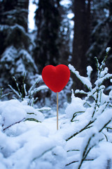 Red heart in the snow