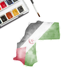 Watercolor painting of Western Sahara in the national colors.(se
