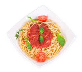 Pasta with tomato sauce.