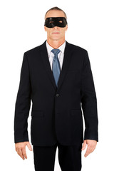 Businessman wearing black eye mask