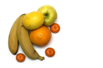 Fruits - banana, apple, orange, lemon and tangerine. Photo.