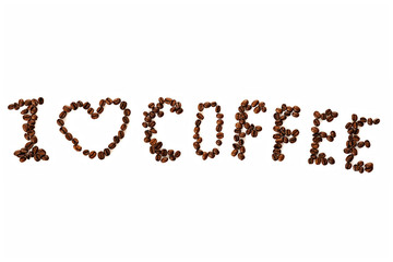 I love coffee inscription with coffee beans
