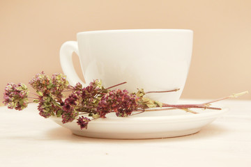 A cup of organic thyme tea (thymus serpyllum)