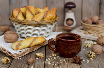 Homemade pastries with cheese and walnut stuffing
