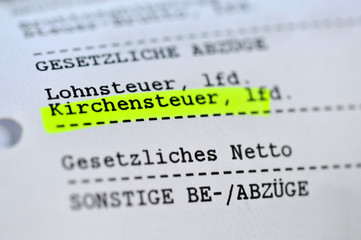 Kirchensteuer, Abzüge, Lohnsteuer, Gehaltsabrechnung, Finanzamt