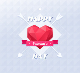 Love symbol. Low-poly colorful style. Red origami heart on white