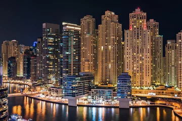 Photo sur Aluminium moyen-Orient Dubai Marina illuminated at night