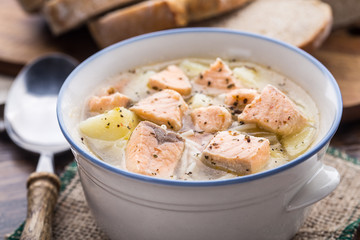 Fish soup in a bowl