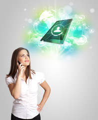 Business girl showing modern tablet technology concept