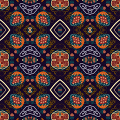 Seamless background from a floral ornament orange tribal style o