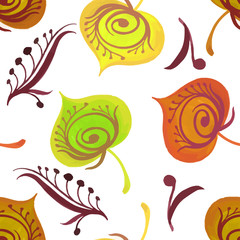 Seamless texture with autumn leaves and flowers. Vector illustra