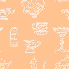 Fototapeta na wymiar Seamless Tea doodles sketchy background. Vector illustration.