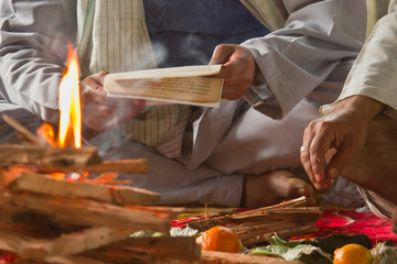 Brahmin reading hindu mantra in Nepal