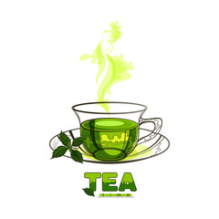 Cup of green tea with mint leaves