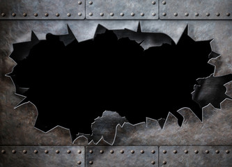 hole in metal armor steam punk background