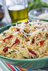 Orzo pasta with roasted red peppers and basil