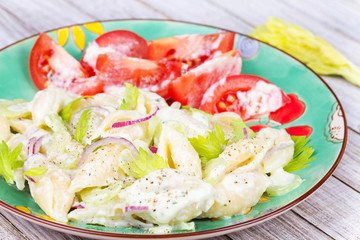 Creamy Pasta Salad with Celery and Red Onion