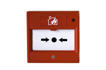 Wall mounted red fire alarm button