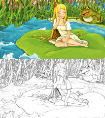 Obraz na płótnie Canvas Cartoon fairy tale scene - coloring page - illustration