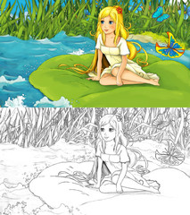 Obraz na płótnie Canvas Cartoon fairy tale scene - coloring page - illustration