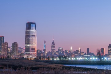 Jersey city and New York City  with Manhattan Skyline over Hudso