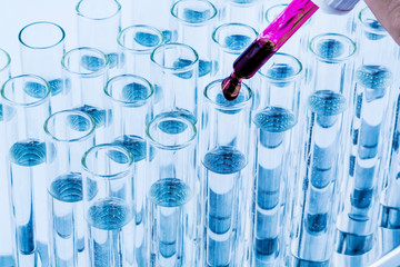 Laborgläser bei Versuch in Chemie Labor