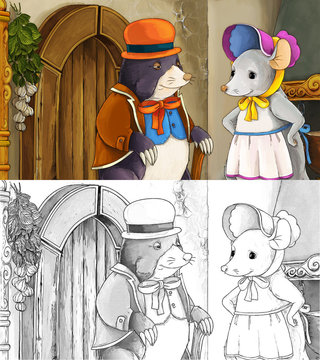 Cartoon fairy tale scene - coloring page