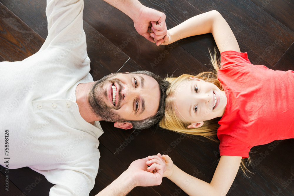 Poster Happy dad and daughter.