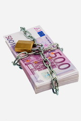 Euro-Geldscheine mit Kette und Vorh&auml;ngeschloss