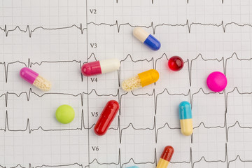Tabletten auf einem EKG