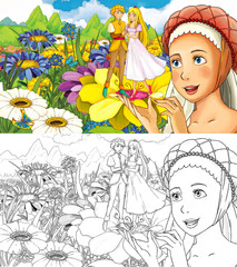 Fototapeta na wymiar Cartoon fairy tale scene - coloring page
