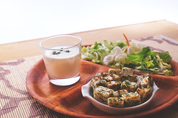 Healthy diet salad bowl with cheese
