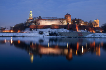 Wawel Royal Castle in Krakow at night, Poland