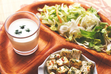 Healthy diet salad bowl with cheese