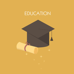 Graduation cap and diploma. Vector illustration