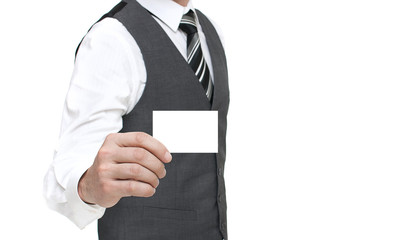 Fototapeta na wymiar Businessman showing a business card - Stock Image