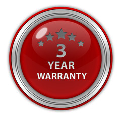 Three year warranty circular icon on white background