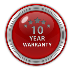 Ten year warranty circular icon on white background