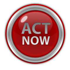Act now circular icon on white background