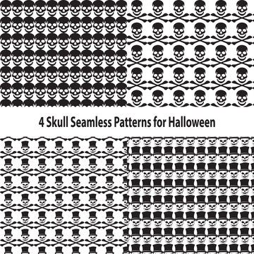 Four Skull Seamless Patterns for Halloween