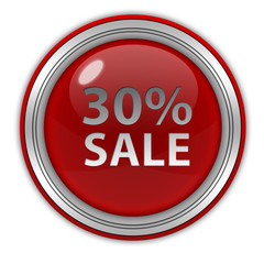 Sale thirty percent circular icon on white background