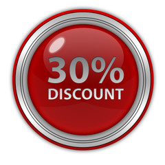 Discount thirty percent circular icon on white background