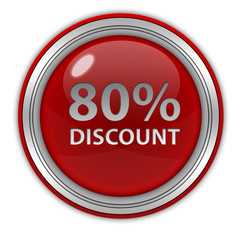 Discount eighty percent circular icon on white background